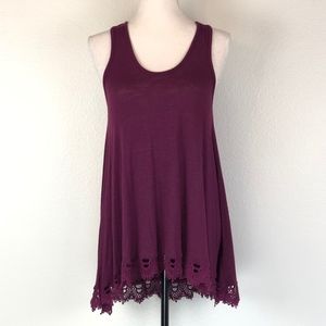 Chloe K Lace Trim Maroon Tunic